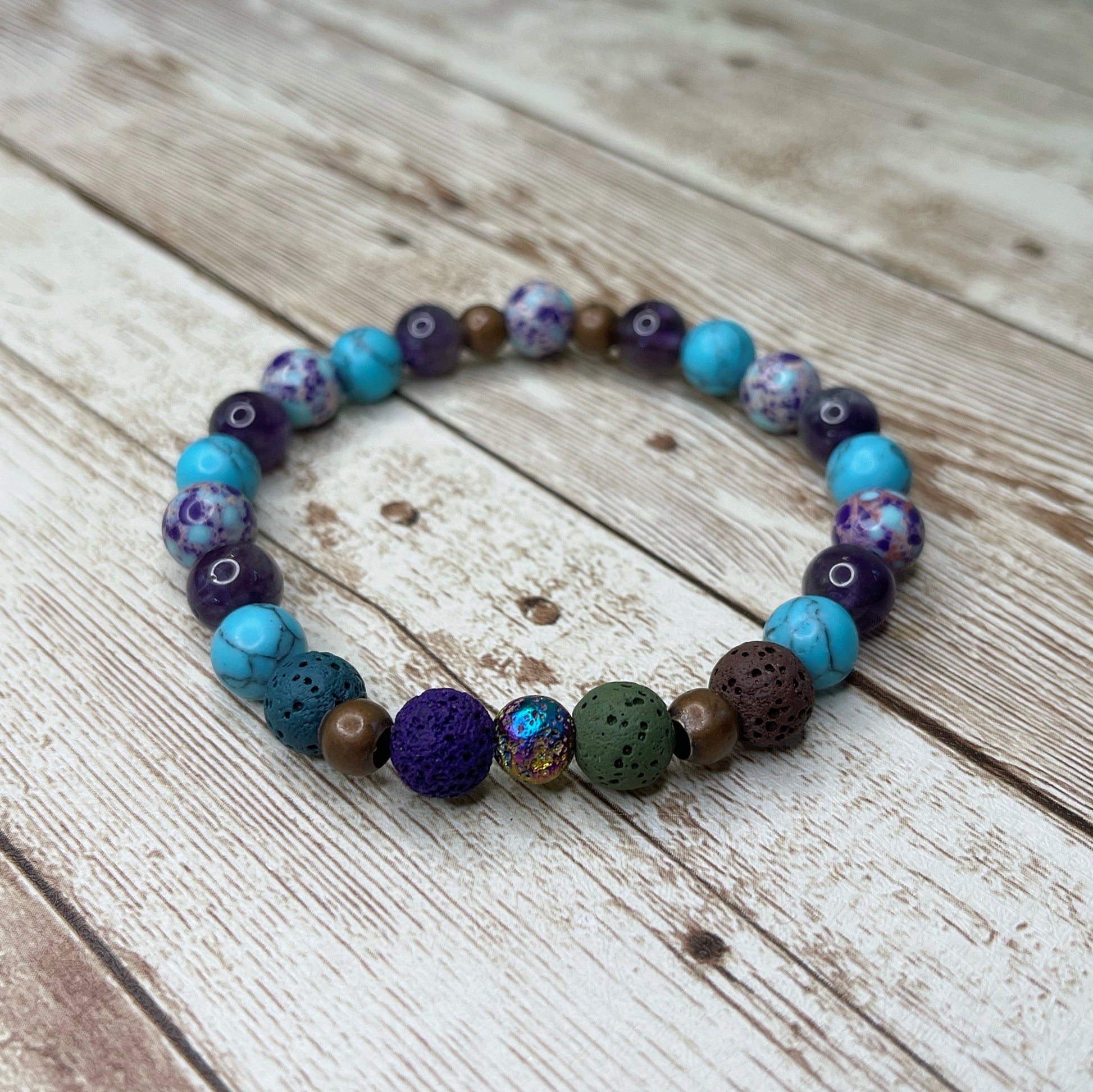 Light Blue and Tan Lava Bracelet Set Calming Protection Bracelet Essential  Oil Diffuser Stackable Lava Rock Bracelet & Gemstone 