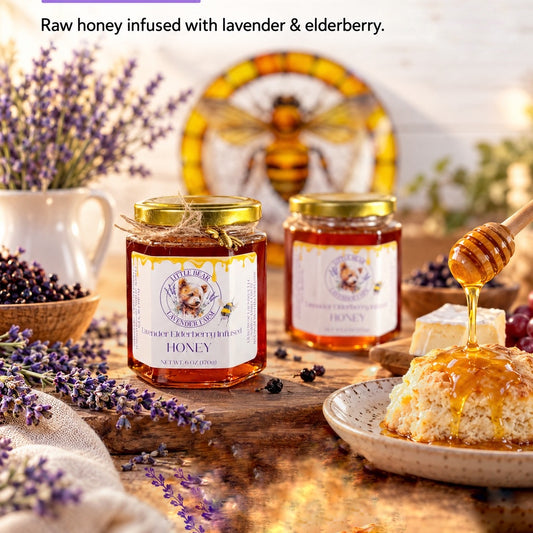 Lavender & Elderberry Infused Honey | Raw Orange Blossom Honey | Small-Batch, Farm-Made | 6 oz